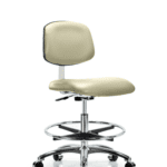 Class 10 Clean Room Vinyl Chair Chrome - Medium Bench Height with Chrome Foot Ring & Casters in Adobe White Trailblazer Vinyl