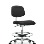 Class 10 Clean Room Vinyl Chair Chrome - Medium Bench Height with Chrome Foot Ring & Casters in Black Trailblazer Vinyl