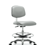 Class 10 Clean Room Vinyl Chair Chrome - Medium Bench Height with Chrome Foot Ring & Casters in Dove Trailblazer Vinyl
