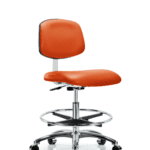 Class 10 Clean Room Vinyl Chair Chrome - Medium Bench Height with Chrome Foot Ring & Casters in Orange Kist Trailblazer Vinyl