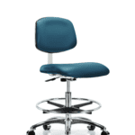 Class 10 Clean Room Vinyl Chair Chrome - Medium Bench Height with Chrome Foot Ring & Casters in Marine Blue Supernova Vinyl