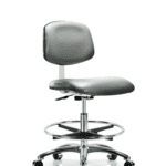 Class 10 Clean Room Vinyl Chair Chrome - Medium Bench Height with Chrome Foot Ring & Casters in Sterling Supernova Vinyl