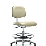 Class 10 Clean Room Vinyl Chair Chrome - Medium Bench Height with Chrome Foot Ring & Stationary Glides in Adobe White Trailblazer Vinyl