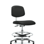 Class 10 Clean Room Vinyl Chair Chrome - Medium Bench Height with Chrome Foot Ring & Stationary Glides in Black Trailblazer Vinyl