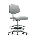 Class 10 Clean Room Vinyl Chair Chrome - Medium Bench Height with Chrome Foot Ring & Stationary Glides in Dove Trailblazer Vinyl