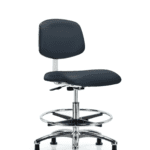 Class 10 Clean Room Vinyl Chair Chrome - Medium Bench Height with Chrome Foot Ring & Stationary Glides in Imperial Blue Trailblazer Vinyl