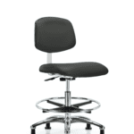 Class 10 Clean Room Vinyl Chair Chrome - Medium Bench Height with Chrome Foot Ring & Stationary Glides in Charcoal Trailblazer Vinyl