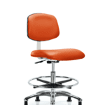 Class 10 Clean Room Vinyl Chair Chrome - Medium Bench Height with Chrome Foot Ring & Stationary Glides in Orange Kist Trailblazer Vinyl