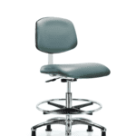 Class 10 Clean Room Vinyl Chair Chrome - Medium Bench Height with Chrome Foot Ring & Stationary Glides in Storm Supernova Vinyl
