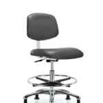 Class 10 Clean Room Vinyl Chair Chrome - Medium Bench Height with Chrome Foot Ring & Stationary Glides in Carbon Supernova Vinyl