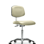 Class 10 Clean Room Vinyl Chair Chrome - Medium Bench Height with Casters in Adobe White Trailblazer Vinyl
