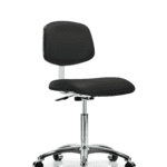 Class 10 Clean Room Vinyl Chair Chrome - Medium Bench Height with Casters in Black Trailblazer Vinyl