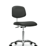 Class 10 Clean Room Vinyl Chair Chrome - Medium Bench Height with Casters in Charcoal Trailblazer Vinyl
