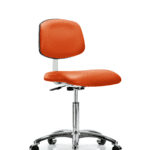 Class 10 Clean Room Vinyl Chair Chrome - Medium Bench Height with Casters in Orange Kist Trailblazer Vinyl