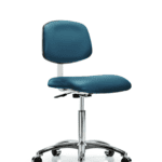 Class 10 Clean Room Vinyl Chair Chrome - Medium Bench Height with Casters in Marine Blue Supernova Vinyl