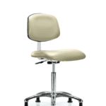 Class 10 Clean Room Vinyl Chair Chrome - Medium Bench Height with Stationary Glides in Adobe White Trailblazer Vinyl