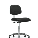 Class 10 Clean Room Vinyl Chair Chrome - Medium Bench Height with Stationary Glides in Black Trailblazer Vinyl
