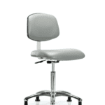 Class 10 Clean Room Vinyl Chair Chrome - Medium Bench Height with Stationary Glides in Dove Trailblazer Vinyl