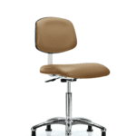 Class 10 Clean Room Vinyl Chair Chrome - Medium Bench Height with Stationary Glides in Taupe Trailblazer Vinyl