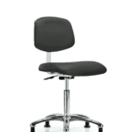 Class 10 Clean Room Vinyl Chair Chrome - Medium Bench Height with Stationary Glides in Charcoal Trailblazer Vinyl