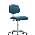 Class 10 Clean Room Vinyl Chair Chrome - Medium Bench Height with Stationary Glides in Marine Blue Supernova Vinyl