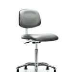 Class 10 Clean Room Vinyl Chair Chrome - Medium Bench Height with Stationary Glides in Sterling Supernova Vinyl