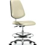 Class 10 Clean Room Vinyl Chair Chrome - Medium Bench Height with Medium Back, Chrome Foot Ring, & Casters in Adobe White Trailblazer Vinyl