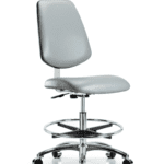 Class 10 Clean Room Vinyl Chair Chrome - Medium Bench Height with Medium Back, Chrome Foot Ring, & Casters in Dove Trailblazer Vinyl