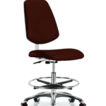 Class 10 Clean Room Vinyl Chair Chrome - Medium Bench Height with Medium Back, Chrome Foot Ring, & Casters in Burgundy Trailblazer Vinyl