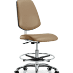 Class 10 Clean Room Vinyl Chair Chrome - Medium Bench Height with Medium Back, Chrome Foot Ring, & Casters in Taupe Trailblazer Vinyl