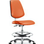 Class 10 Clean Room Vinyl Chair Chrome - Medium Bench Height with Medium Back, Chrome Foot Ring, & Casters in Orange Kist Trailblazer Vinyl