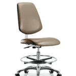 Class 10 Clean Room Vinyl Chair Chrome - Medium Bench Height with Medium Back, Chrome Foot Ring, & Casters in Taupe Supernova Vinyl