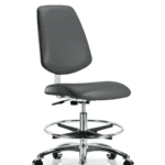 Class 10 Clean Room Vinyl Chair Chrome - Medium Bench Height with Medium Back, Chrome Foot Ring, & Casters in Carbon Supernova Vinyl