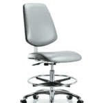 Class 10 Clean Room Vinyl Chair Chrome - Medium Bench Height with Medium Back, Chrome Foot Ring, & Casters in Sterling Supernova Vinyl