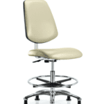 Class 10 Clean Room Vinyl Chair Chrome - Medium Bench Height with Medium Back, Chrome Foot Ring, & Stationary Glides in Adobe White Trailblazer Vinyl