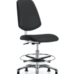 Class 10 Clean Room Vinyl Chair Chrome - Medium Bench Height with Medium Back, Chrome Foot Ring, & Stationary Glides in Black Trailblazer Vinyl
