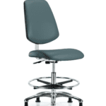 Class 10 Clean Room Vinyl Chair Chrome - Medium Bench Height with Medium Back, Chrome Foot Ring, & Stationary Glides in Colonial Blue Trailblazer Vinyl