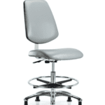Class 10 Clean Room Vinyl Chair Chrome - Medium Bench Height with Medium Back, Chrome Foot Ring, & Stationary Glides in Dove Trailblazer Vinyl