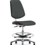 Class 10 Clean Room Vinyl Chair Chrome - Medium Bench Height with Medium Back, Chrome Foot Ring, & Stationary Glides in Charcoal Trailblazer Vinyl