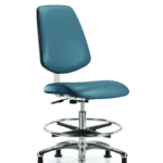 Class 10 Clean Room Vinyl Chair Chrome - Medium Bench Height with Medium Back, Chrome Foot Ring, & Stationary Glides in Marine Blue Supernova Vinyl