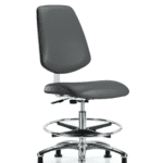 Class 10 Clean Room Vinyl Chair Chrome - Medium Bench Height with Medium Back, Chrome Foot Ring, & Stationary Glides in Carbon Supernova Vinyl