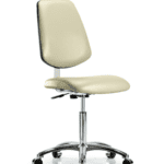 Class 10 Clean Room Vinyl Chair Chrome - Medium Bench Height with Medium Back & Casters in Adobe White Trailblazer Vinyl