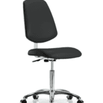 Class 10 Clean Room Vinyl Chair Chrome - Medium Bench Height with Medium Back & Casters in Black Trailblazer Vinyl