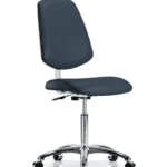 Class 10 Clean Room Vinyl Chair Chrome - Medium Bench Height with Medium Back & Casters in Imperial Blue Trailblazer Vinyl