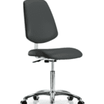 Class 10 Clean Room Vinyl Chair Chrome - Medium Bench Height with Medium Back & Casters in Charcoal Trailblazer Vinyl