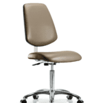Class 10 Clean Room Vinyl Chair Chrome - Medium Bench Height with Medium Back & Casters in Taupe Supernova Vinyl