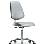 Class 10 Clean Room Vinyl Chair Chrome - Medium Bench Height with Medium Back & Casters in Sterling Supernova Vinyl