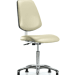Class 10 Clean Room Vinyl Chair Chrome - Medium Bench Height with Medium Back & Stationary Glides in Adobe White Trailblazer Vinyl