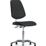 Class 10 Clean Room Vinyl Chair Chrome - Medium Bench Height with Medium Back & Stationary Glides in Black Trailblazer Vinyl