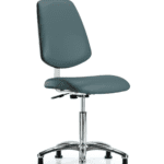 Class 10 Clean Room Vinyl Chair Chrome - Medium Bench Height with Medium Back & Stationary Glides in Colonial Blue Trailblazer Vinyl